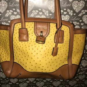 London Fog Leather & faux Ostrich satchel purse
